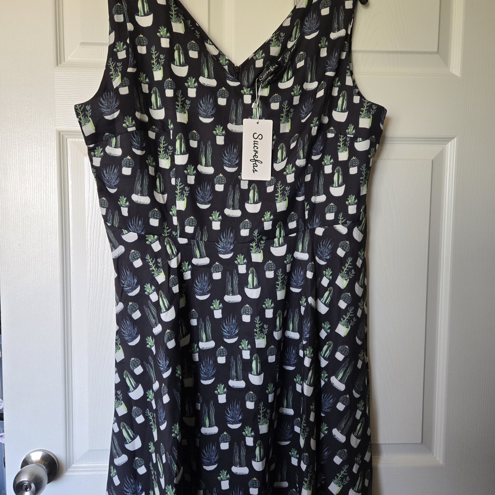 Succulent Black and Green Women's Dress